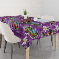 Hawaiian Island Shapes-Iconic Landscape Tablecloth with Plumeria and Palaka Purple Color