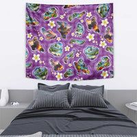 Hawaiian Island Shapes-Iconic Landscape Tapestry with Plumeria and Palaka Purple Color