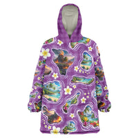 Hawaiian Island Shapes-Iconic Landscape Wearable Blanket Hoodie with Plumeria and Palaka Purple Color LT03 One Size Purple - Polynesian Pride