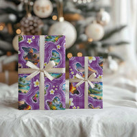 Hawaiian Island Shapes-Iconic Landscape Wrapping Paper with Plumeria and Palaka Purple Color
