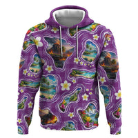 Hawaiian Island Shapes-Iconic Landscape Zip Hoodie with Plumeria and Palaka Purple Color LT03 Pullover Hoodie Purple - Polynesian Pride