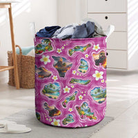 Hawaiian Island Shapes-Iconic Landscape Laundry Basket with Plumeria and Palaka Pink Color