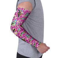 Hawaiian Island Shapes-Iconic Landscape Arm Sleeves with Plumeria and Palaka Pink Color