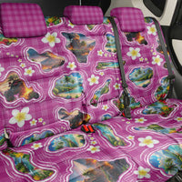 Hawaiian Island Shapes-Iconic Landscape Back Car Seat Cover with Plumeria and Palaka Pink Color LT03 - Polynesian Pride