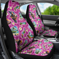 Hawaiian Island Shapes-Iconic Landscape Car Seat Cover with Plumeria and Palaka Pink Color LT03 - Polynesian Pride
