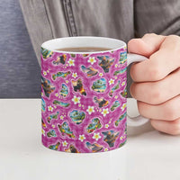Hawaiian Island Shapes-Iconic Landscape Ceramic Mug with Plumeria and Palaka Pink Color