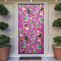 Hawaiian Island Shapes-Iconic Landscape Door Cover with Plumeria and Palaka Pink Color LT03 Pink - Polynesian Pride
