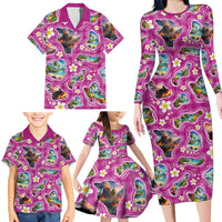 Hawaiian Island Shapes-Iconic Landscape Family Matching Long Sleeve Bodycon Dress and Hawaiian Shirt with Plumeria and Palaka Pink Color LT03 - Polynesian Pride