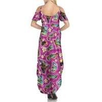 Hawaiian Island Shapes-Iconic Landscape Family Matching Summer Maxi Dress and Hawaiian Shirt with Plumeria and Palaka Pink Color LT03 - Polynesian Pride