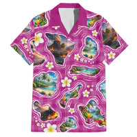 Hawaiian Island Shapes-Iconic Landscape Hawaiian Shirt with Plumeria and Palaka Pink Color LT03 Pink - Polynesian Pride