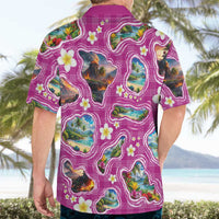 Hawaiian Island Shapes-Iconic Landscape Hawaiian Shirt with Plumeria and Palaka Pink Color LT03 - Polynesian Pride