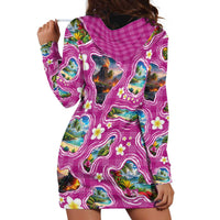 Hawaiian Island Shapes-Iconic Landscape Hoodie Dress with Plumeria and Palaka Pink Color LT03 - Polynesian Pride