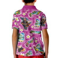 Hawaiian Island Shapes-Iconic Landscape Kid Polo Shirt with Plumeria and Palaka Pink Color LT03 - Polynesian Pride