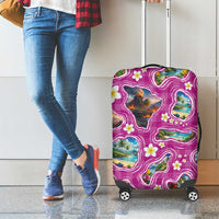 Hawaiian Island Shapes-Iconic Landscape Luggage Cover with Plumeria and Palaka Pink Color LT03 - Polynesian Pride
