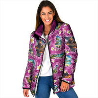 Hawaiian Island Shapes-Iconic Landscape Padded Jacket with Plumeria and Palaka Pink Color