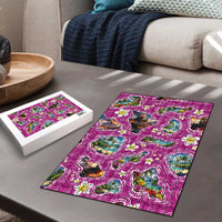 Hawaiian Island Shapes-Iconic Landscape Puzzle with Plumeria and Palaka Pink Color