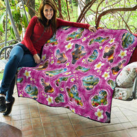 Hawaiian Island Shapes-Iconic Landscape Quilt with Plumeria and Palaka Pink Color
