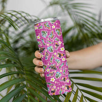 Hawaiian Island Shapes-Iconic Landscape Skinny Tumbler with Plumeria and Palaka Pink Color LT03 - Polynesian Pride