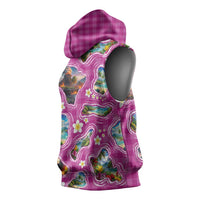 Hawaiian Island Shapes-Iconic Landscape Sleeveless Hoodie with Plumeria and Palaka Pink Color LT03 - Polynesian Pride