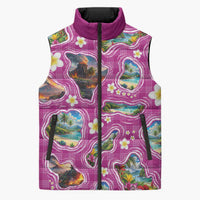 Hawaiian Island Shapes-Iconic Landscape Sleeveless Puffer Jacket with Plumeria and Palaka Pink Color
