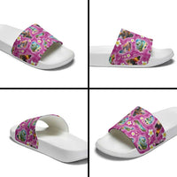 Hawaiian Island Shapes-Iconic Landscape Slide Sandals with Plumeria and Palaka Pink Color