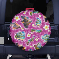 Hawaiian Island Shapes-Iconic Landscape Spare Tire Cover with Plumeria and Palaka Pink Color LT03 No hole Pink - Polynesian Pride