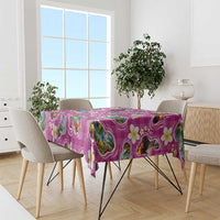 Hawaiian Island Shapes-Iconic Landscape Tablecloth with Plumeria and Palaka Pink Color