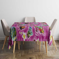 Hawaiian Island Shapes-Iconic Landscape Tablecloth with Plumeria and Palaka Pink Color
