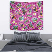Hawaiian Island Shapes-Iconic Landscape Tapestry with Plumeria and Palaka Pink Color