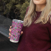 Hawaiian Island Shapes-Iconic Landscape Tumbler Cup with Plumeria and Palaka Pink Color LT03 - Polynesian Pride