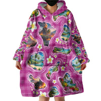 Hawaiian Island Shapes-Iconic Landscape Wearable Blanket Hoodie with Plumeria and Palaka Pink Color LT03 - Polynesian Pride