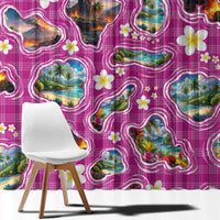 Hawaiian Island Shapes-Iconic Landscape Window Curtain with Plumeria and Palaka Pink Color