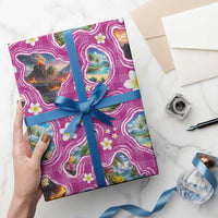 Hawaiian Island Shapes-Iconic Landscape Wrapping Paper with Plumeria and Palaka Pink Color