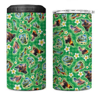 Hawaii Map with Plumeria Flower and Palaka Pattern 4 in 1 Can Cooler Tumbler Tropical Island Green Design