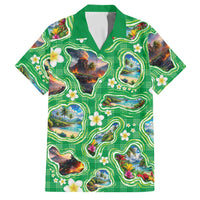 Hawaii Map with Plumeria Flower and Palaka Pattern Family Matching Tank Maxi Dress and Hawaiian Shirt Tropical Island Green Design LT03 Dad's Shirt - Short Sleeve Green - Polynesian Pride