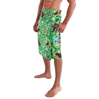 Hawaii Map with Plumeria Flower and Palaka Pattern Lavalava Tropical Island Green Design