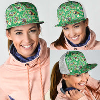 Hawaii Map with Plumeria Flower and Palaka Pattern Mesh Trucker Cap Tropical Island Green Design