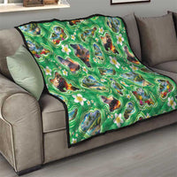 Hawaii Map with Plumeria Flower and Palaka Pattern Quilt Tropical Island Green Design