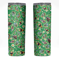 Hawaii Map with Plumeria Flower and Palaka Pattern Skinny Tumbler Tropical Island Green Design
