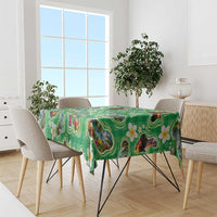 Hawaii Map with Plumeria Flower and Palaka Pattern Tablecloth Tropical Island Green Design