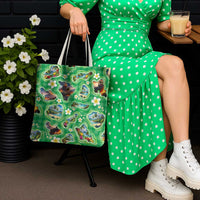 Hawaii Map with Plumeria Flower and Palaka Pattern Tote Bag Tropical Island Green Design
