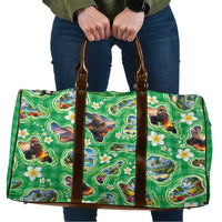 Hawaii Map with Plumeria Flower and Palaka Pattern Travel Bag Tropical Island Green Design