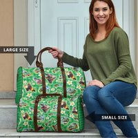 Hawaii Map with Plumeria Flower and Palaka Pattern Travel Bag Tropical Island Green Design