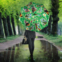Hawaii Map with Plumeria Flower and Palaka Pattern Umbrella Tropical Island Green Design