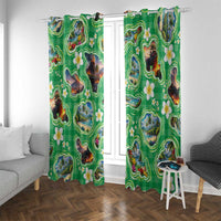 Hawaii Map with Plumeria Flower and Palaka Pattern Window Curtain Tropical Island Green Design