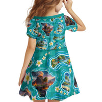 Hawaii Map with Plumeria Flower and Palaka Pattern Family Matching Mermaid Dress and Hawaiian Shirt Tropical Island Teal Design LT03 - Polynesian Pride