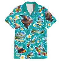 Hawaii Map with Plumeria Flower and Palaka Pattern Family Matching Summer Maxi Dress and Hawaiian Shirt Tropical Island Teal Design LT03 Dad's Shirt - Short Sleeve Teal - Polynesian Pride