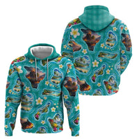 Hawaii Map with Plumeria Flower and Palaka Pattern Hoodie Tropical Island Teal Design