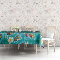 Hawaii Map with Plumeria Flower and Palaka Pattern Tablecloth Tropical Island Teal Design