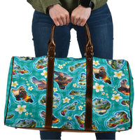 Hawaii Map with Plumeria Flower and Palaka Pattern Travel Bag Tropical Island Teal Design